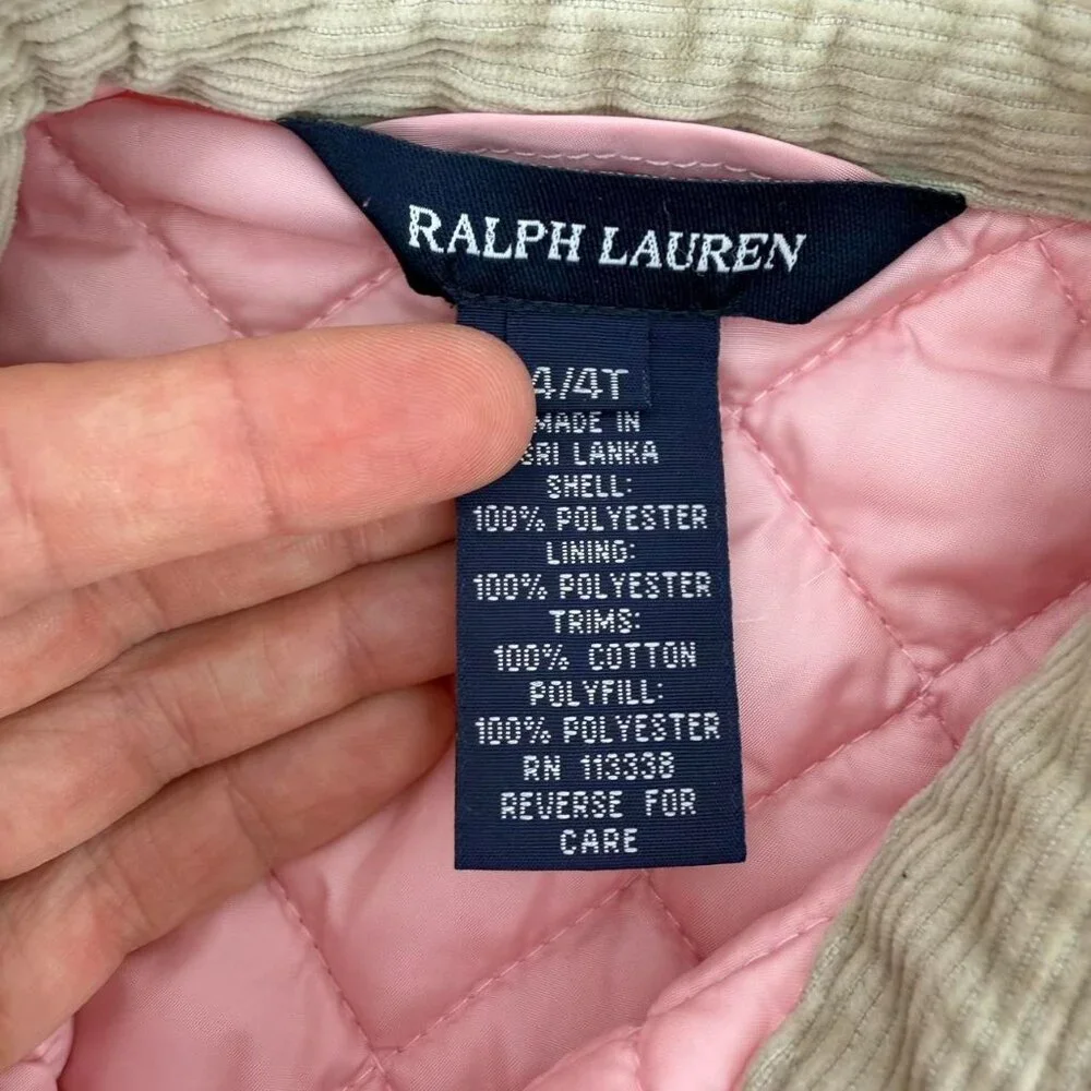 Ralph Lauren Jacket Girl 4 Pink Quilted Snap High Neck Casual Travel Outdoor - Picture 3 of 5